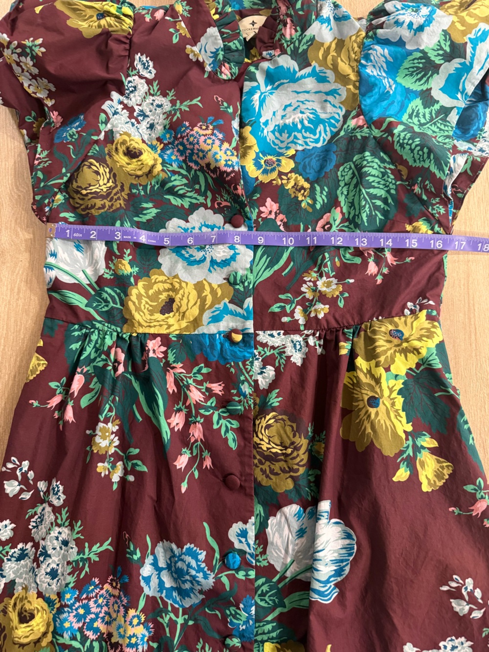 Tuckernuck Oxblood Merlot Floral Cotton Flutter Sleeve Midi Classic Dress Small - Picture 13 of 13